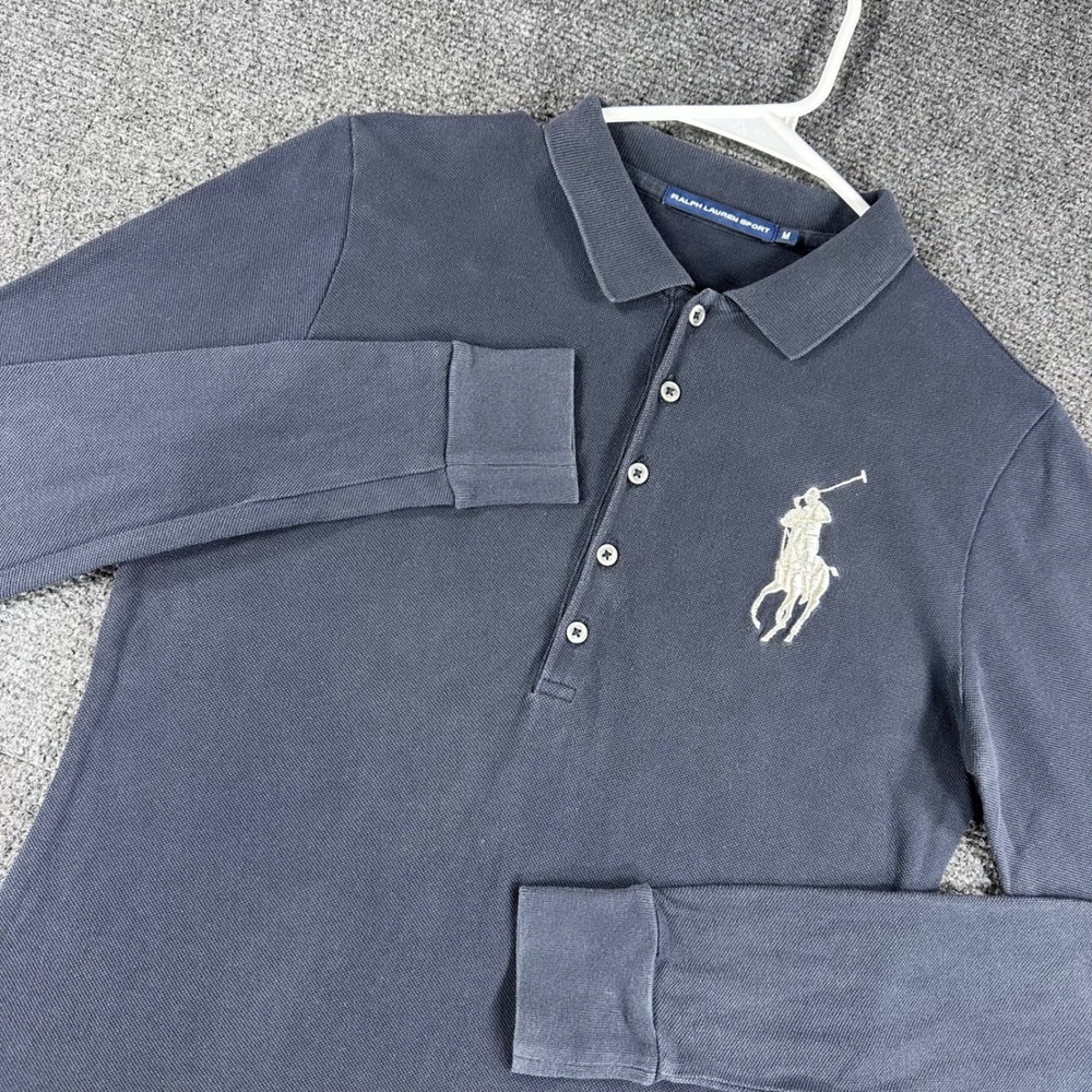 Ralph Lauren Sport Polo Shirt Womens M Medium Navy Blue Big Pony Ski Club Crest